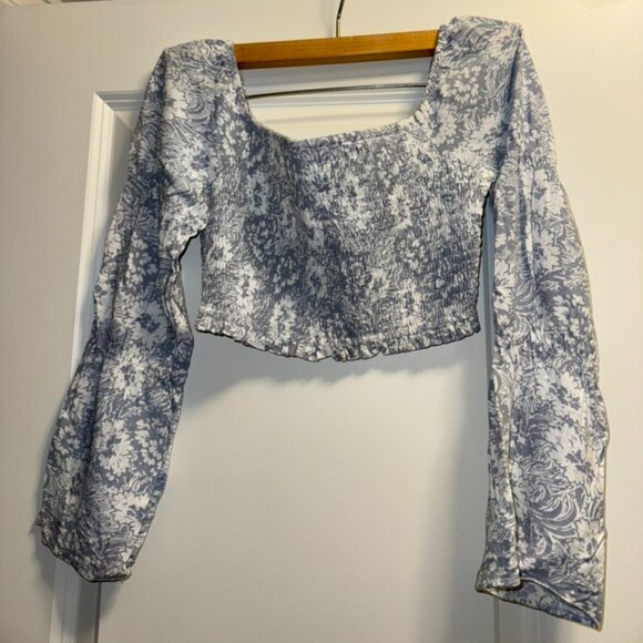 Square Neck Blue Floral Blouse - Picture 1 of 1
